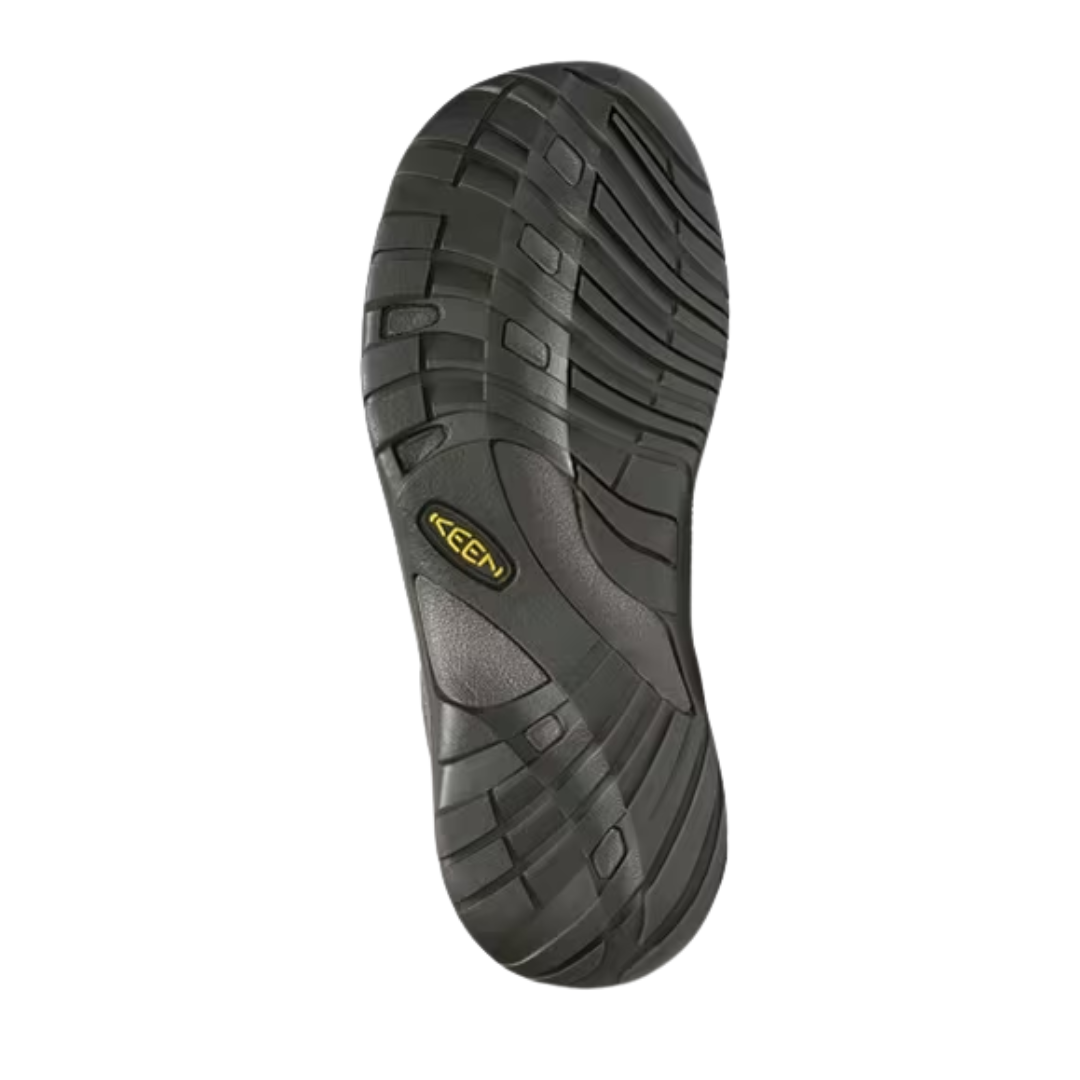Bottom view of Men’s Austin in Brindle/Bungee Cord – featuring a non-marking rubber outsole with deep flex grooves and tread pattern for enhanced grip and long-wearing comfort.