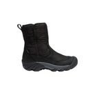 Side view of Women’s Betty Waterproof Pull-On Boot in black – featuring a waterproof leather and textile upper, KEEN.WARM insulation rated to -25°F for cold-weather warmth, and pull-on design with elastic side panels for easy on/off.