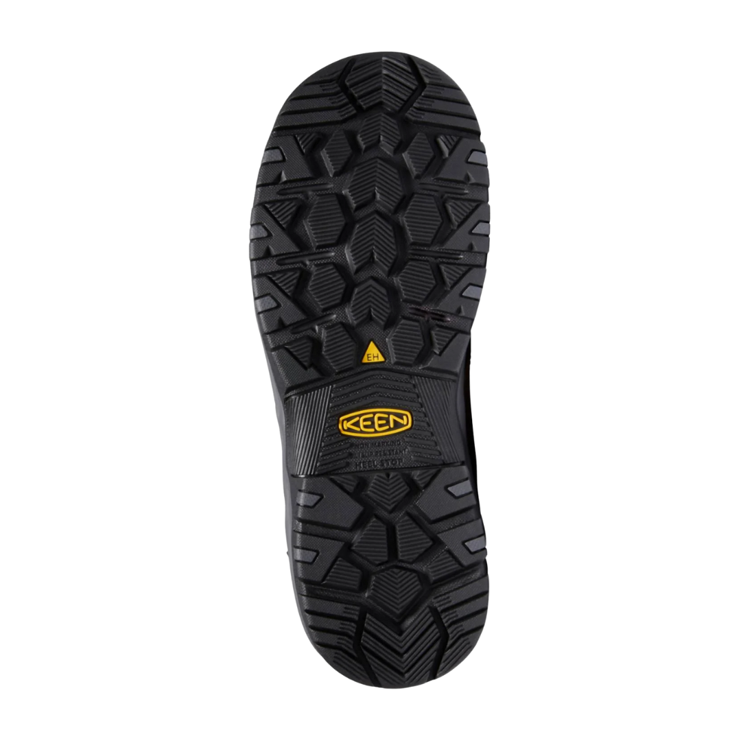 Bottom view of Women’s Chicago 6-inch Waterproof (Carbon Toe) boot in tobacco and black – featuring a slip- and oil-resistant rubber outsole for jobsite traction, abrasion-resistant tread zones for rugged use, and ladder lock heel for added safety.