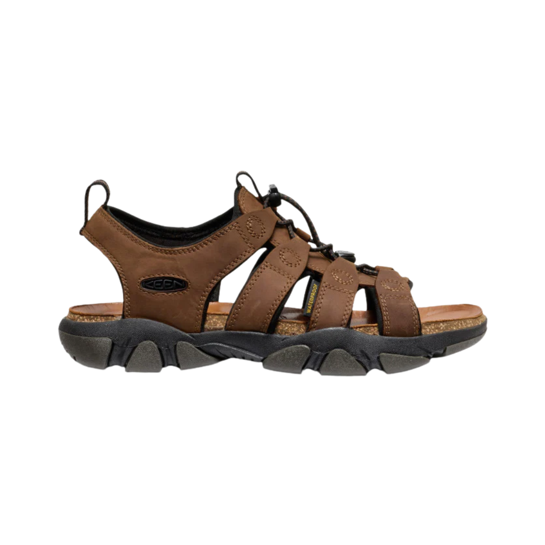 Side View of Men’s Keen Daytona II Sandal in bison/black – featuring adjustable hook-and-loop straps, breathable synthetic upper, and cushioned footbed for all-day comfort.