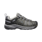 Side View of Women’s Keen Flint II Soft Toe Shoe in steel grey/paloma – featuring a breathable mesh and leather upper, secure lace-up closure, padded collar and tongue for comfort, and a cushioned midsole for all-day support.