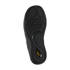 Bottom view of Women’s Keen Howser III Slide in black plaid and steel grey – featuring a non-marking rubber outsole, wave-textured tread for added grip, and flexible sole construction for natural foot movement.