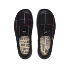 Top view of Women’s Howser III Slide in black plaid – featuring a cozy fleece footbed for plush underfoot feel, wide forefoot opening for easy on and off, and padded upper for snug comfort.