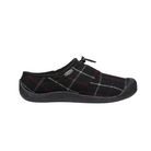 Side view of Women’s Howser III Slide in black plaid – featuring a quilted textile upper for lightweight insulation, soft fleece lining for warmth, and slip-on design with a collapsible heel for versatile wear.