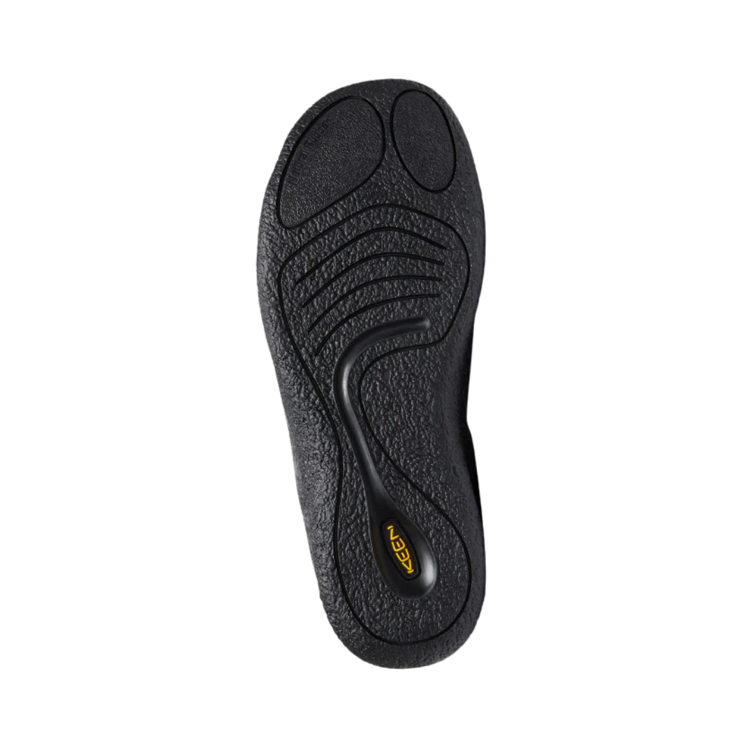 Bottom View of Men’s Keen Howser III Slide in charcoal/black – featuring a durable rubber outsole with textured tread for traction, flexible sole design for comfort, and lightweight construction ideal for casual wear.