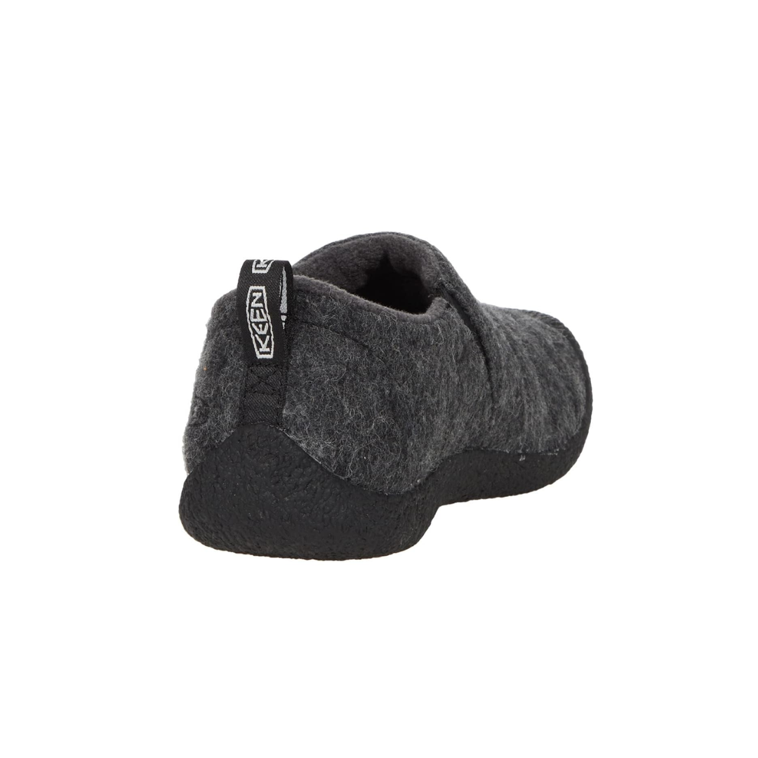 Back view of Women’s Howser II slip-on in grey felt and black – featuring a pull tab for easy on/off, low heel profile, and padded heel collar for comfort and support.