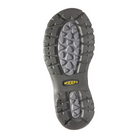 Bottom view of Women’s Kaci II Slip-On in castor grey and raven – featuring a non-marking rubber outsole with multidirectional lugs for improved traction, KEEN.ALL-TERRAIN grip for varied surfaces, and heel stability shank for added support.
