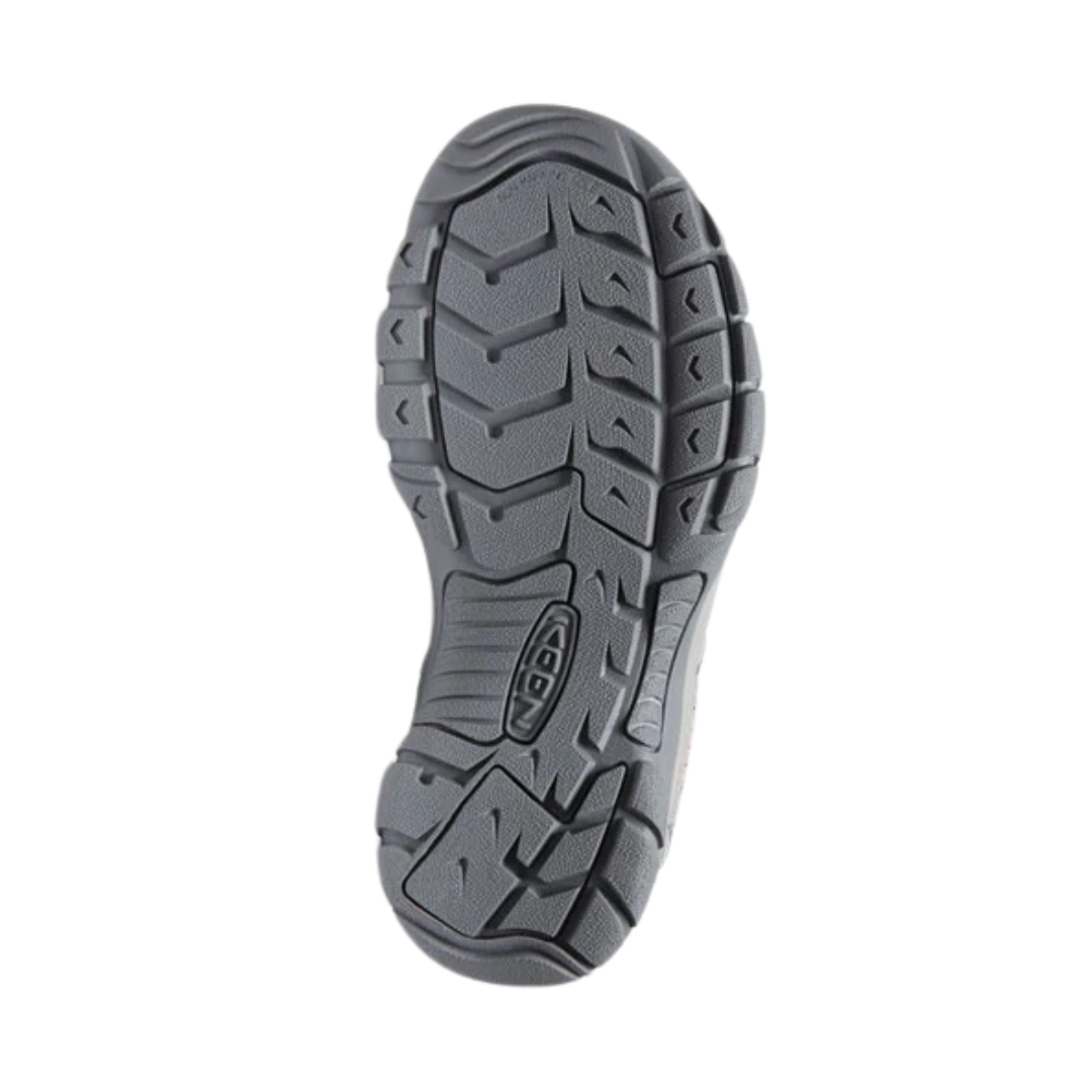 Bottom view of Women’s Newport H2 sandal in fawn and tie dye – featuring razor-siped rubber outsole for superior wet traction, multidirectional lug pattern for grip on varied terrain, and non-marking sole for versatile indoor/outdoor use.
