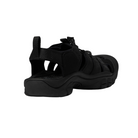 Back view of Men’s Newport H2 sandal in black – featuring adjustable heel strap for a snug fit, heel pull tab for easy on/off, and cushioned heel for comfort during extended wear.
