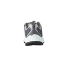 Back view of Women’s NXIS Evo Waterproof shoe in steel grey and English lavender – featuring a molded heel cradle for rearfoot stability, heel pull loop for easy on and off, and reflective accents for visibility during low-light adventures.