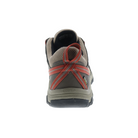 Back View of Men’s Keen RidgeFlex WP Hiking Shoe in timberwolf/ketchup – featuring a padded heel collar for added support, reinforced heel counter, and durable outsole for stability.