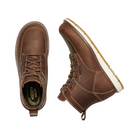 Top and Side View of Men’s Keen San Jose 6 Inch Aluminum Toe Boot in gingerbread/gum – featuring a secure lace-up system, padded collar and tongue for comfort, breathable mesh panels, and a cushioned midsole for long-lasting support.