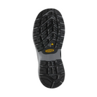 Bottom view of Women’s Sparta II ESD (Aluminum Toe) work shoe in steel grey and black – featuring an oil- and slip-resistant rubber outsole, multi-directional tread pattern for traction, and static-dissipative properties for workplace safety.