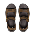 Top view of Men’s Targhee III Open Toe Sandal in bison and mulch – featuring padded straps with quick-dry lining, breathable open toe design for airflow, and contoured footbed with arch support.