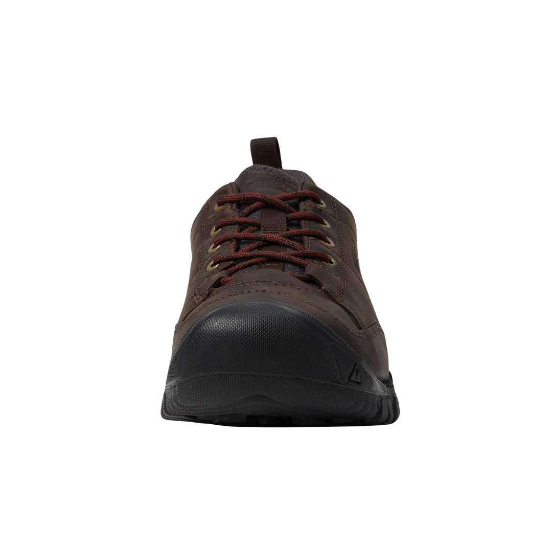 Front view of Men’s Targhee III Oxford in earth and mulch – featuring a reinforced toe cap for protection, ventilated mesh forefoot for airflow, and structured lacing system for even pressure distribution.