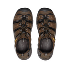 Top view of Men’s Targhee III Sandal in bison and mulch – featuring padded straps with quick-dry lining, breathable open design for airflow, and contoured footbed with arch support.