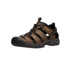 Side view of Men’s Targhee III Sandal in bison and mulch – featuring a durable waterproof nubuck leather upper, adjustable hook-and-loop straps for a secure fit, and cushioned EVA midsole for all-day comfort.