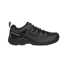 Side view of Men’s Targhee III Waterproof hiking boot in triple black – featuring a waterproof nubuck leather upper, breathable mesh panels for ventilation, and cushioned midsole for all-day hiking comfort.