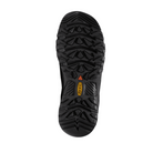 Bottom view of Men’s Targhee III Waterproof hiking boot in triple black – featuring a rugged rubber outsole with multi-directional lugs for reliable traction, flex grooves for natural foot movement, and non-marking sole for versatile terrain use.