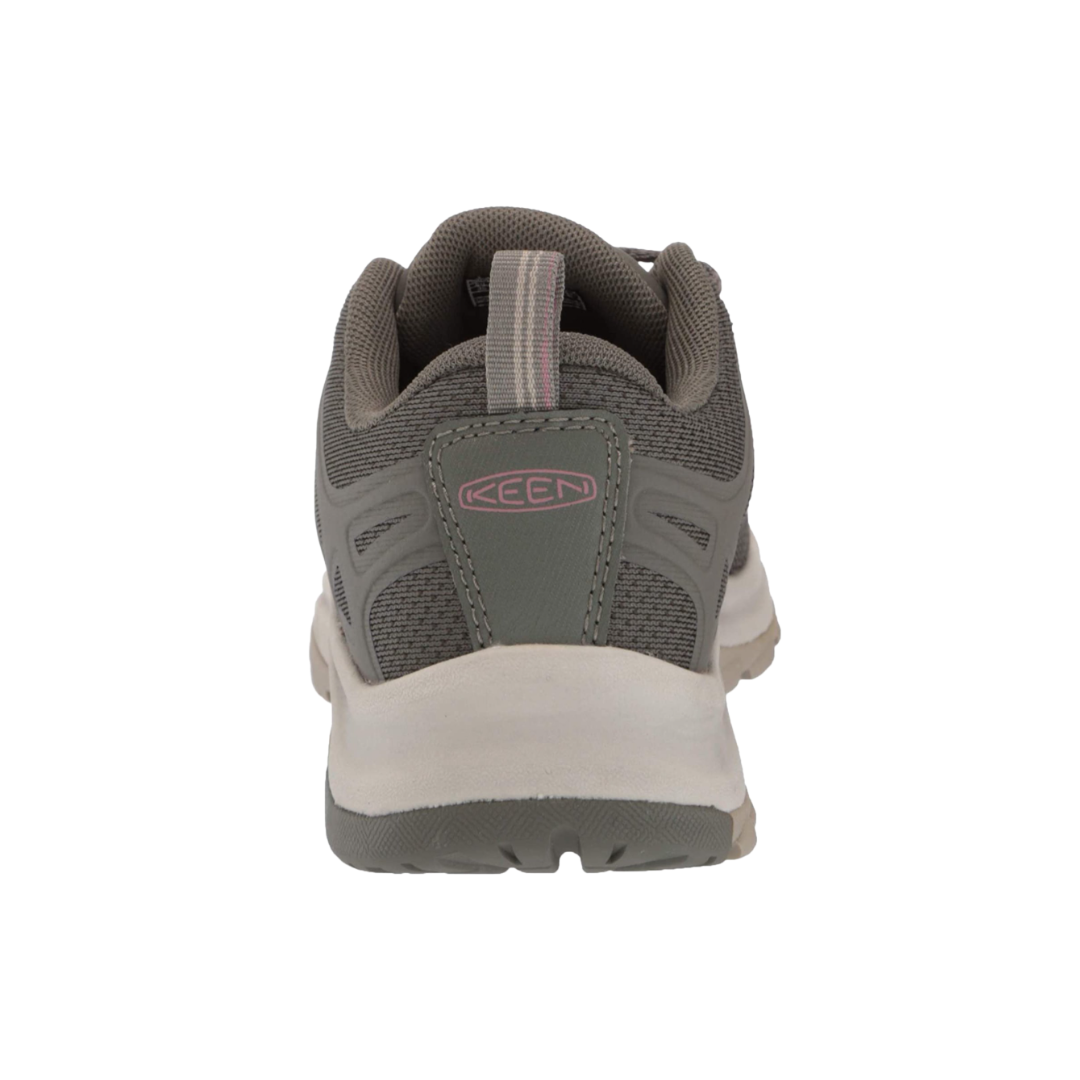 Back View of Women’s Keen Terradora II Vent Hiker boot in olive nostalgia – featuring a padded heel collar for stability, pull tab for easy on/off, and reinforced heel support.