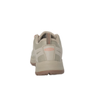 Back view of Women’s Terradora II Vent hiking shoe in plaza taupe and coral – featuring molded heel counter for rearfoot stability, pull tab for easy on and off, and reflective accents for enhanced visibility during low-light conditions.