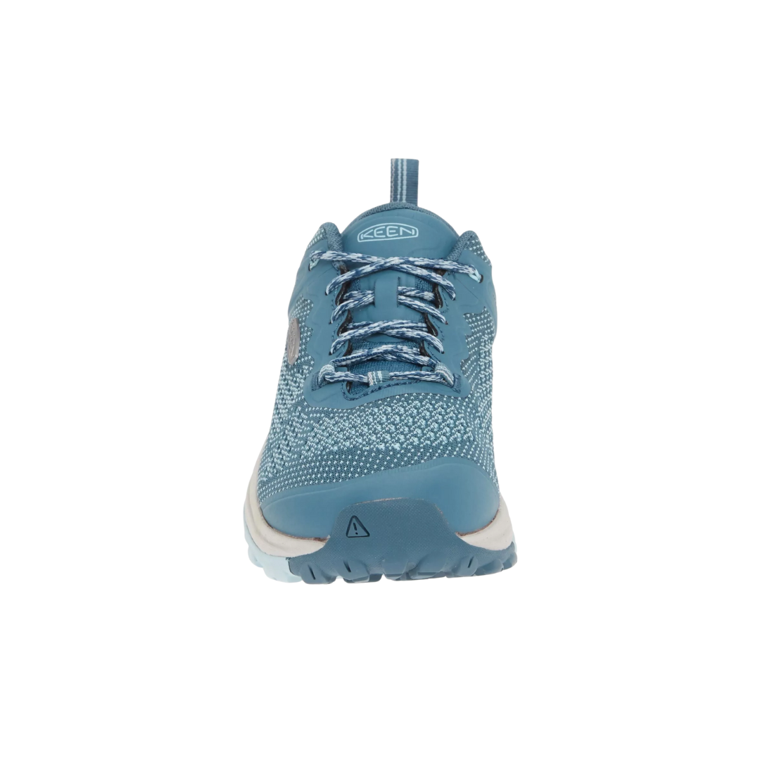 Front view of Women’s Terradora II Vent hiking shoe in tapestry and blue glow – featuring reinforced toe cap for protection, ventilated forefoot mesh for airflow, and structured lacing system for even pressure distribution.