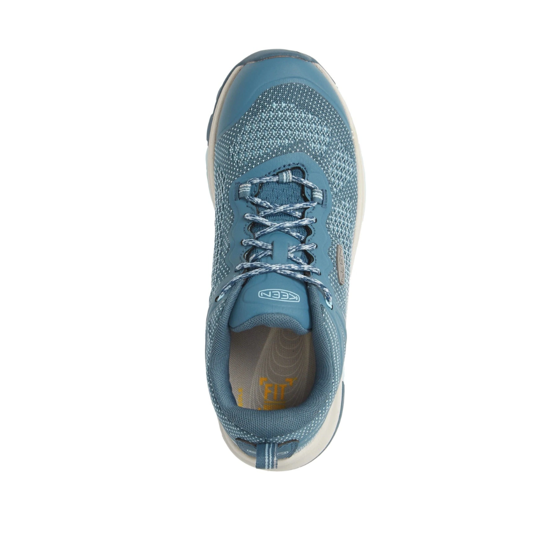 Top view of Women’s Terradora II Vent hiking shoe in tapestry and blue glow – featuring padded collar and tongue for ankle support, moisture-wicking lining to maintain dry, healthy feet, and secure lace-up closure for locked-in fit.