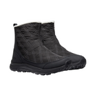 Side view of Women’s Terradora II Wintry Waterproof Boot in black – featuring a waterproof nubuck leather upper with insulated lining for warmth in cold conditions, cushioned midsole with shock absorption to reduce joint stress, and reinforced toe and heel overlays for durability.