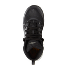 Top view of Women’s Vista Energy Mid (Carbon Toe) boot in vapor and black – featuring a padded collar and tongue for all-day comfort, moisture-wicking lining for dry performance, and reinforced eyelets for secure lacing and foot lockdown.