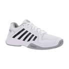 Side view of Men’s Court Express Pickleball in White/Highrise – showcasing a sporty silhouette with synthetic and mesh paneling, supportive midsole, and court-specific design for quick pivots and side-to-side motion.