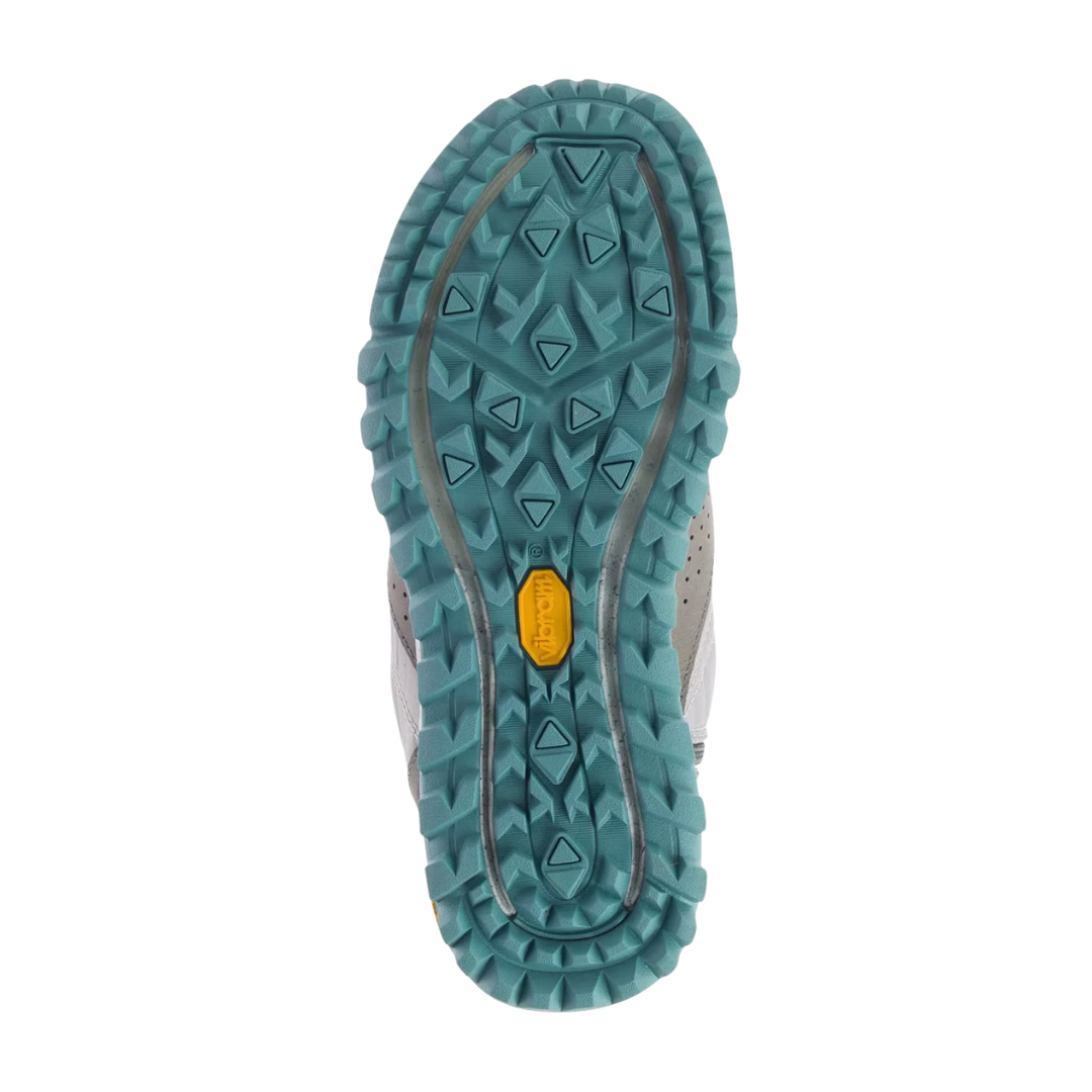 Top view of Women’s Merrell Antora Sneaker Boot in Paloma – featuring a padded tongue and collar, quick-pull laces, and dual-density insole designed to cradle the foot in a snug, trail-ready fit.