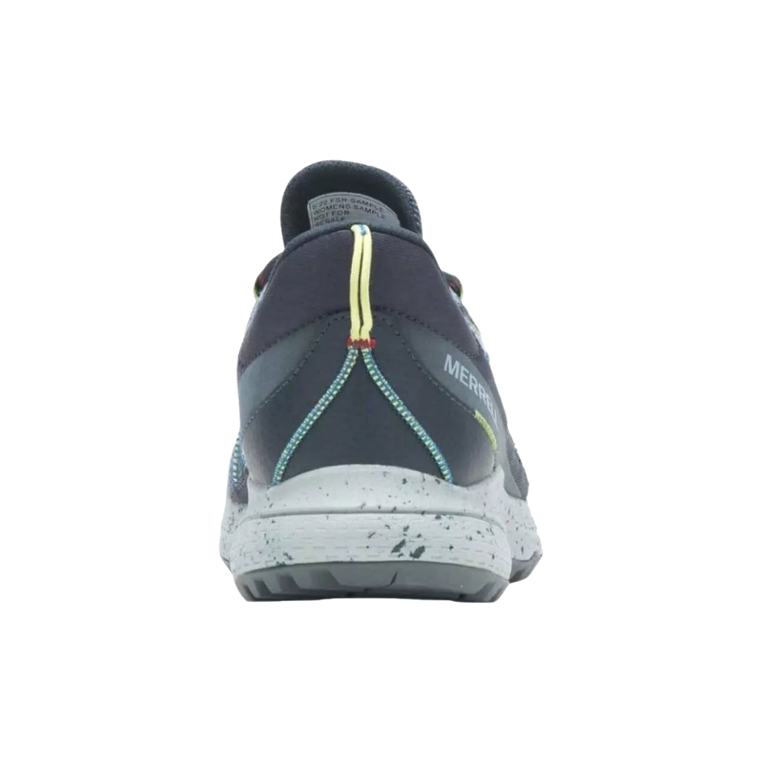 Back view of Women’s Merrell Bravada 2 in Navy – featuring a molded heel with stabilizing overlay, padded ankle collar, and pull tab for easy on/off access with subtle branding detail.
