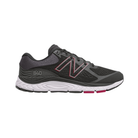 Side view of Men's New Balance 840v5 athletic shoe in black, red, grey, and white – featuring mesh upper with durable synthetic overlays, cushioned midsole with shock absorption, grippy rubber outsole, and secure lacing system.