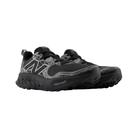 Side view of Men’s New Balance Fresh Foam x Hierro v8 trail running shoe in grey and black – featuring breathable grey and black mesh upper, Fresh Foam midsole for plush cushioning, durable trail-ready outsole with aggressive lugs, and reinforced overlays for added protection.