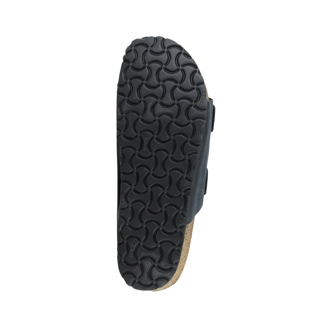 Bottom view of Women’s Santa Barbara in Black Nubuck – featuring a slip-resistant rubber outsole with subtle tread for traction, flexibility, and durability on a variety of surfaces.