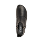Top View of Women’s Naot Wanaka shoe in black leather – featuring a rounded toe silhouette, supportive footbed, and slip-on design with subtle stitching accents.