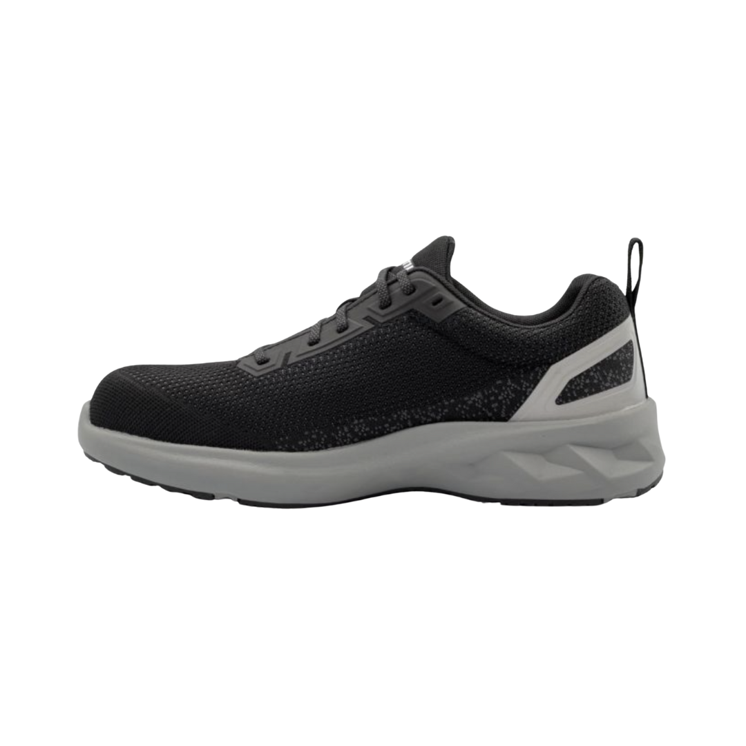 Side View of Men’s Nautilus Springwater Carbon Fiber Toe Work Shoe in Black – featuring a lightweight carbon fiber safety toe, slip-resistant outsole, and breathable mesh upper for all-day comfort.
