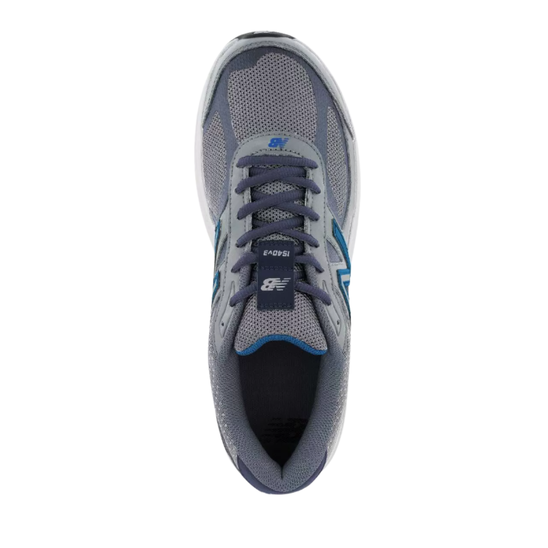 Top view of Men’s New Balance 1540v3 walking shoe in marblehead black – featuring a breathable mesh upper, padded collar, and secure lace-up closure for comfort and support.