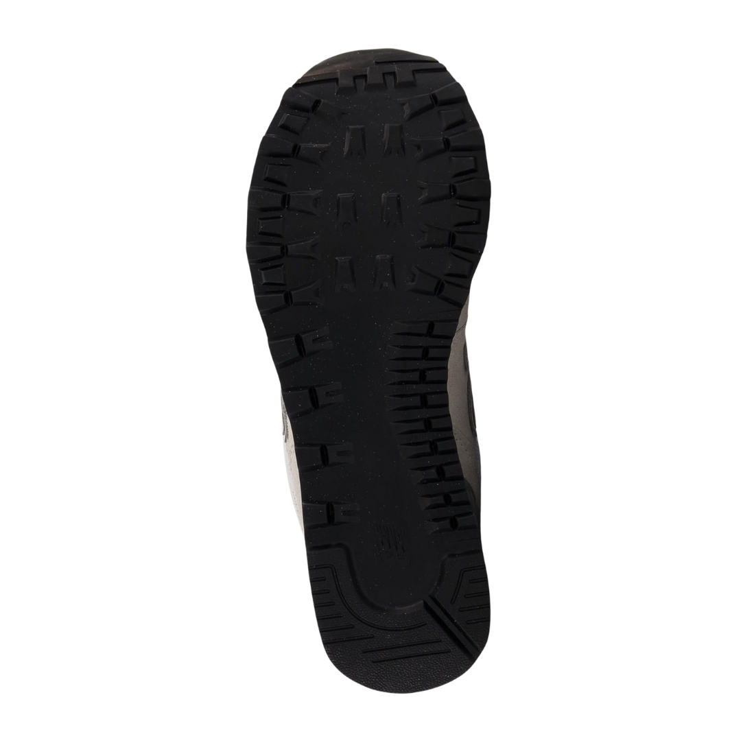 Bottom View of Women’s New Balance 574 Core sneaker in Nimbus Cloud with white – featuring durable rubber outsole, ENCAP midsole technology, and patterned tread for traction.