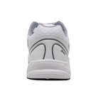 Back View of Men’s New Balance 840v2 running shoe in white with navy and grey accents – featuring structured heel counter, pull tab for easy on and off, and cushioned collar for ankle support.