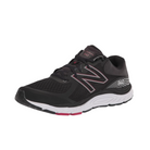 Angled View of Men’s New Balance 840v5 running shoe in black with horizon accents – featuring padded collar and tongue for comfort, secure lace-up closure, and subtle reflective details for visibility.