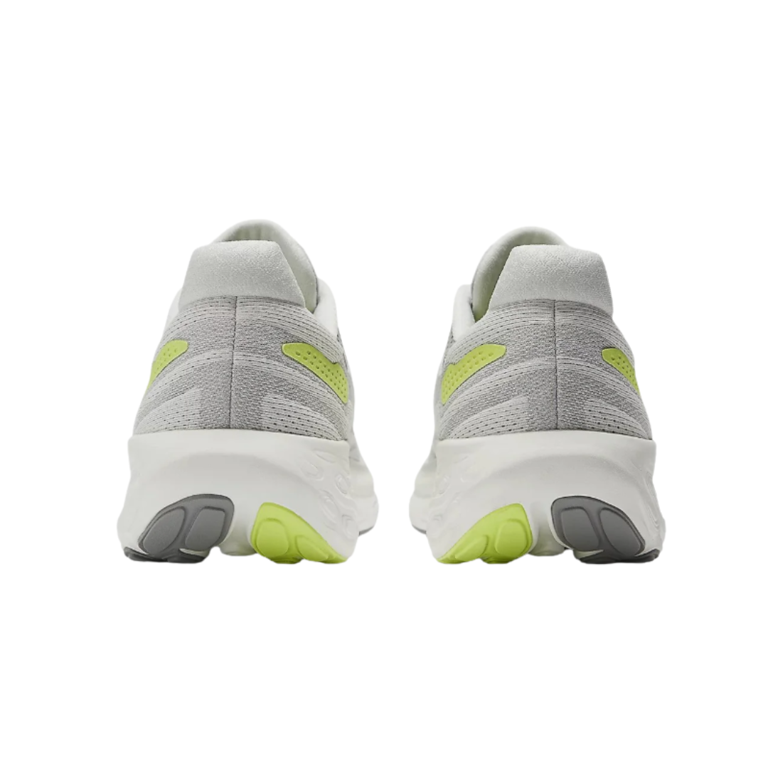 Back view of Men’s New Balance Fresh Foam X 1080v13 running shoe in Grey Matter and Shadow Grey – featuring a cushioned heel collar and reinforced heel counter for superior support.