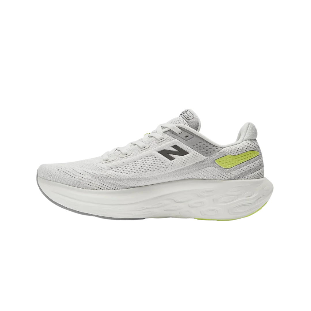 Side view of Men’s New Balance Fresh Foam X 1080v13 running shoe in Grey Matter and Shadow Grey – featuring a lightweight design with ultra-soft Fresh Foam cushioning and supportive overlays for stability.