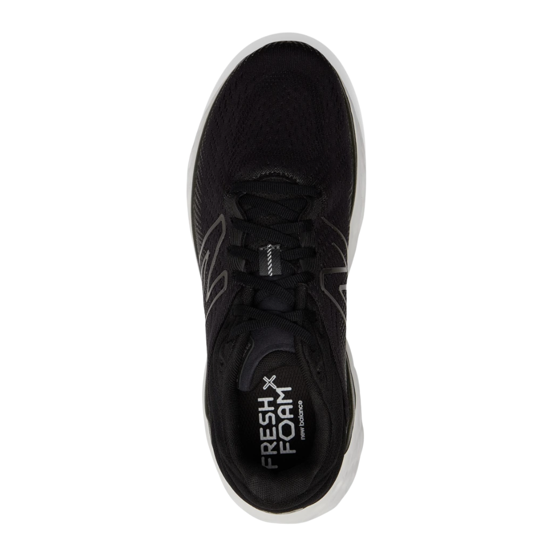 Top View of Men’s New Balance Fresh Foam X 840v1 running shoe in blacktop with black – featuring cushioned insole, breathable mesh lining, and lace-up closure for secure fit.