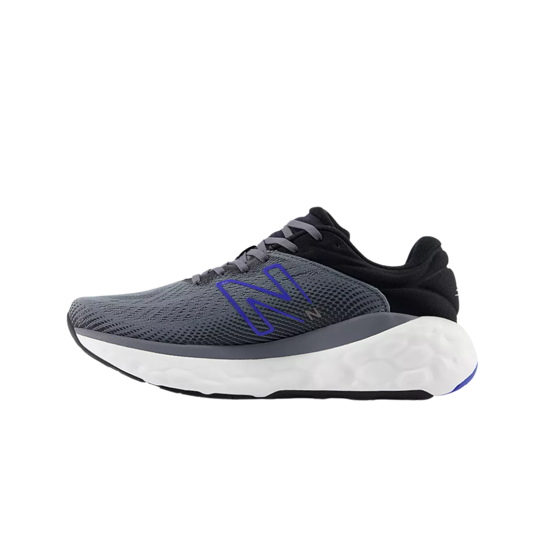 Side view of Men’s New Balance Fresh Foam X 840v1 sneaker in Castlerock, Marine Blue, and Black – featuring lightweight construction and responsive Fresh Foam midsole for all-day comfort.