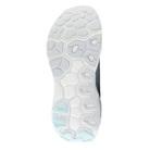 Bottom View of Women’s New Balance Fresh Foam X 840v1 running shoe in light grey with aqua blue – featuring durable rubber outsole with multi-surface traction, flex grooves for natural movement, and reinforced heel for stability.