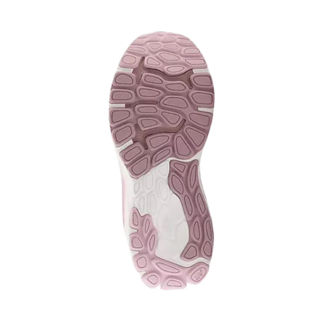 Bottom view of Women’s New Balance Fresh Foam X 860v13 in Violet Shadow/Chalk Lilac/Silver Metallic – featuring a durable rubber outsole with strategic tread patterns for reliable traction on various surfaces.