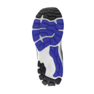Bottom View of Men’s New Balance Fresh Foam X 860v13 running shoe in white with marine blue – featuring durable rubber outsole with tread zones for stability, flex grooves for natural stride, and reinforced heel for longevity.