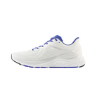 Side View of Men’s New Balance Fresh Foam X 860v13 running shoe in white with marine blue – featuring engineered mesh upper for structured breathability, Fresh Foam X midsole for responsive cushioning, and medial post for enhanced stability.