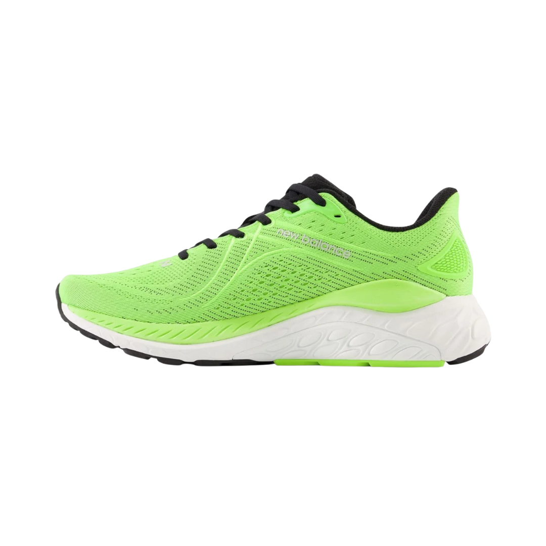 Side View of Men’s New Balance Fresh Foam X 880v12 running shoe in pixel green – featuring engineered mesh upper for breathable support, Fresh Foam X midsole for soft and responsive cushioning, and vibrant color for standout style.